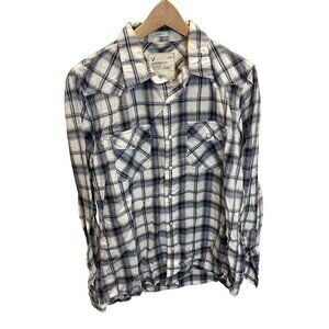 American Eagle Outfitters Black White Pearl Snap Buttons Western Shirt Sz L